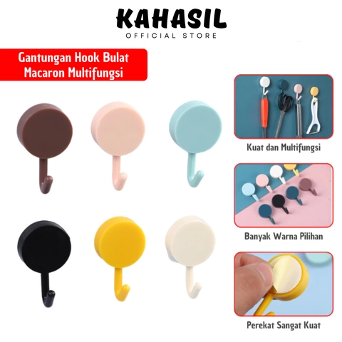 KAHASIL - Gantungan Hook Cantolan Hanger Tempel Tembok Kuat Dinding Serbaguna Bulat Macaron